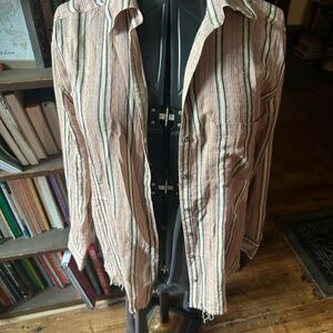 Billabong striped button down boho flowy raw hem blouse